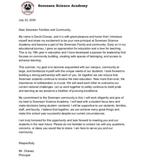 2020 2021 Welcome Letter Parents Christian Sorensen Science Academy