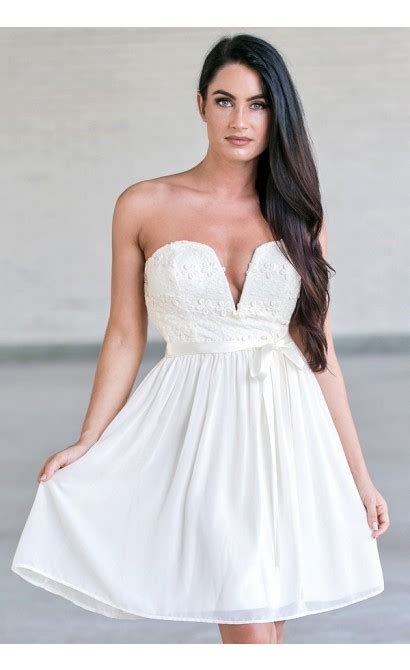 Shop floryday for affordable dresses. Ivory Strapless Lace Dress, Cute Ivory Rehearsal dinner ...