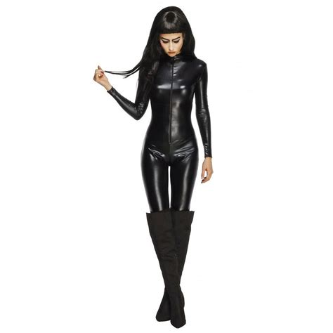 Black Catsuit Adult Cat Woman Suit Halloween Fancy Dress Ebay