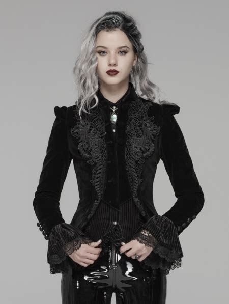 black vintage gothic lace velvet short coat for women viktorianische outfits gothik kleider