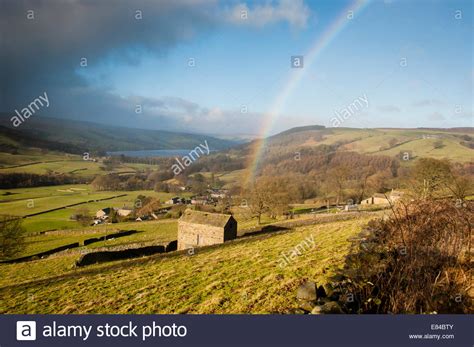 Rainbow Over Nidderdale Yorkshire Dales England Stock Photo Alamy