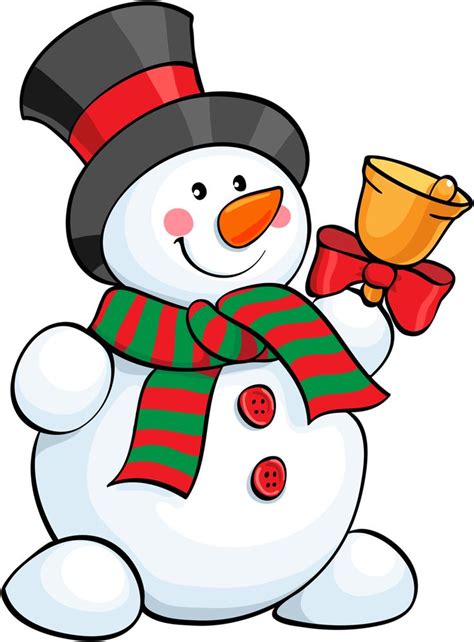 A Snowman Holding A Bell And Wearing A Scarf