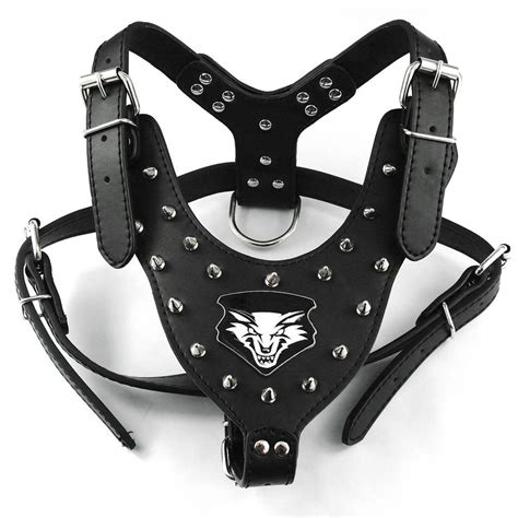 New Mental Spiked Riverts Studded Pu Leather Dog Harness With Wolf