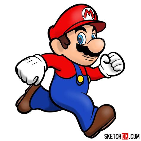 How To Draw Super Mario Running Sketchok Step By Step Drawing Tutorials