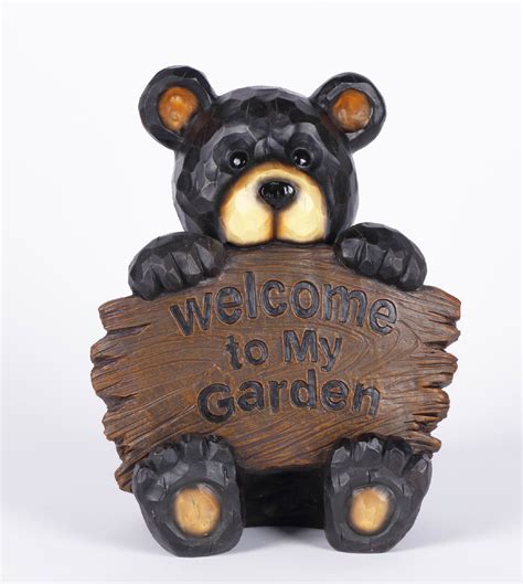 Hi Line Gifts Bear Cub Holding Welcome To My Garden Sign