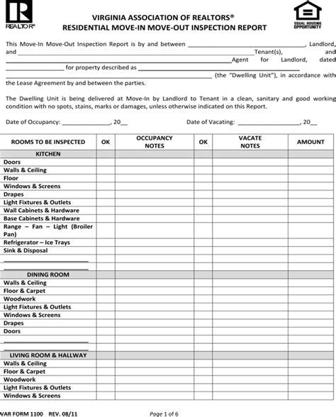 Download Virginia Move In Move Out Condition Report Form For Free