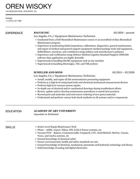 Equipment Maintenance Technician Resume Samples Velvet Jobs