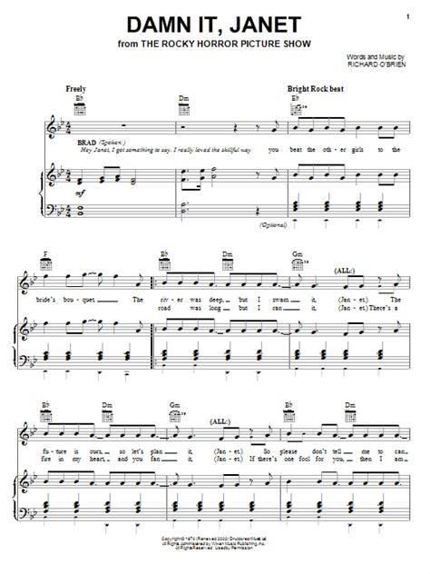 Damn It Janet Sheet Music By Richard Obrien Piano Vocal And Guitar