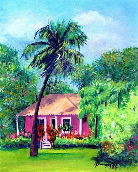Pink Cottage Hawaiian Paintings Art Print Kauai Art Hawaii Art