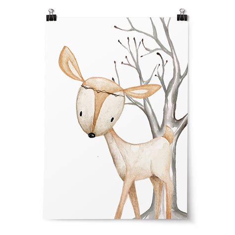 set-of-3-prints-woodland-name,-fox-deer-nursery-animal-prints,-woodland-nursery-prints