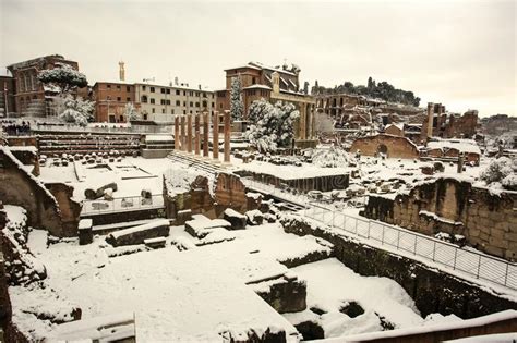 Colosseum And Fori Imperiali Snow In Rome Editorial Photo Image Of