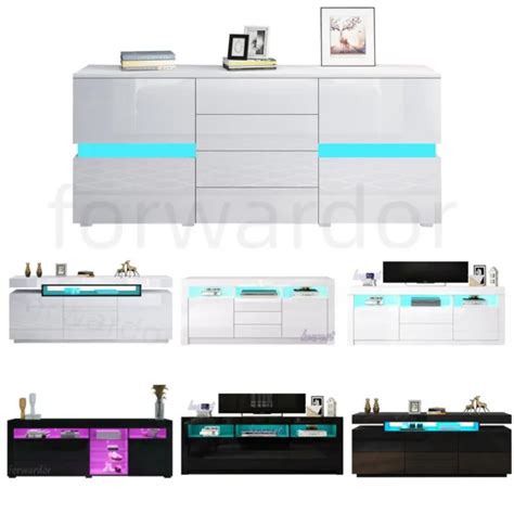 MODERN TV UNIT Cabinet TV Stand High Gloss Doors Storage Matt Body With Free LED