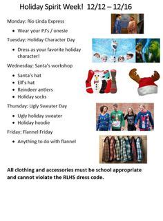 Or you can dress up for christmas. Image result for holiday spirit week ideas | Best of Third Grade | Pinterest | Spirit day ideas ...