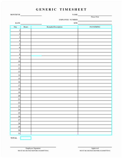 Simple Printable Monthly Timesheet Template Printable Templates Free