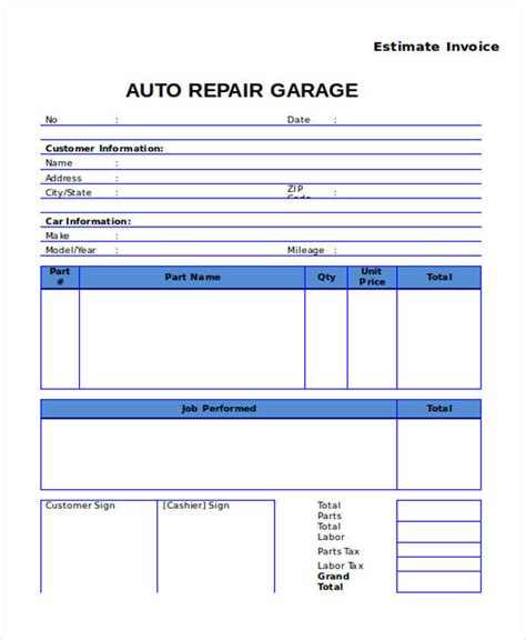 Free 9 Auto Repair Invoice Templates In Ms Word Pdf Excel