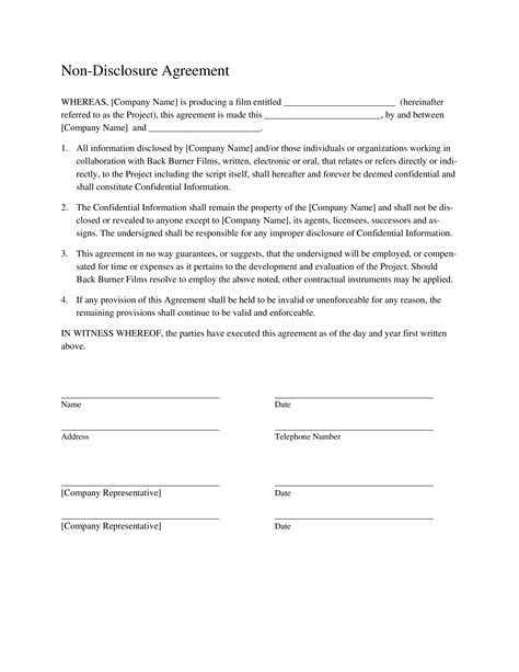 Short Non Disclosure Agreement Templates At