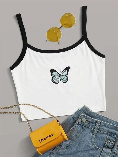 Butterfly Embroidery Crop Cami In 2020 Tween Outfits Teenager