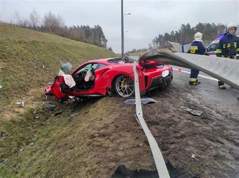 Ferrari 488 Pista Destroyed After Sliding Under Crash Barrier In Poland