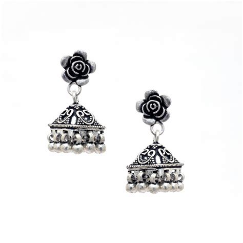 925 Oxidised Silver Jhumka Earrings For Women And Girls Silver Palace