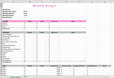 Plantilla De Presupuesto Mensual Excel Descargar Etsy España