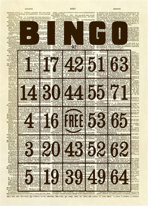 Vintage Bingo Card Dictionary Art Print Bingo Cards