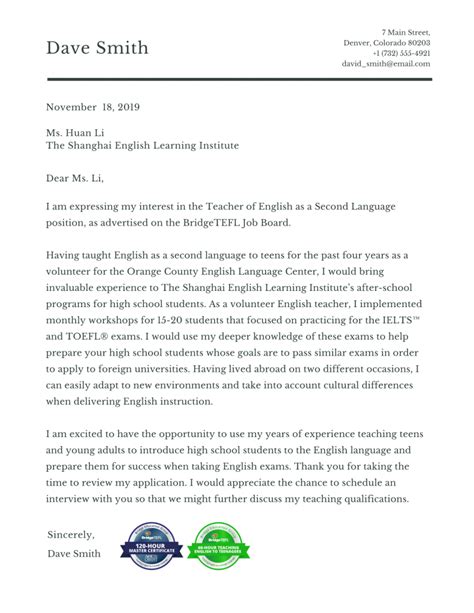 How To Write A Tefl Cover Letter With Sample
