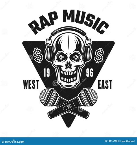 Rap Music Vector Emblem With Skull In Headphones Stock Vector