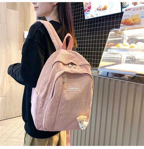 Kawaii Korea Style Corduroy College Zipper Backpack