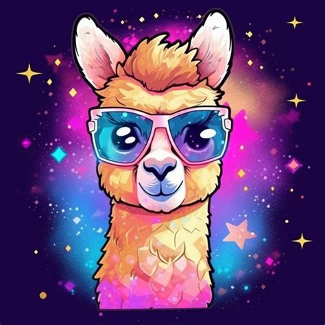 Premium Ai Image A Llama Wearing Sunglasses And Stars On A Purple