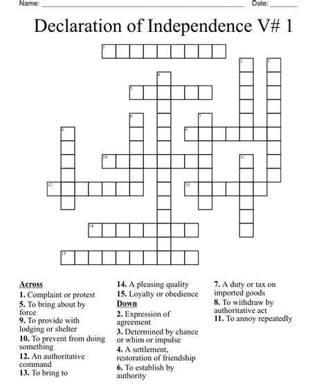 Independence Day Crossword Puzzle Printable