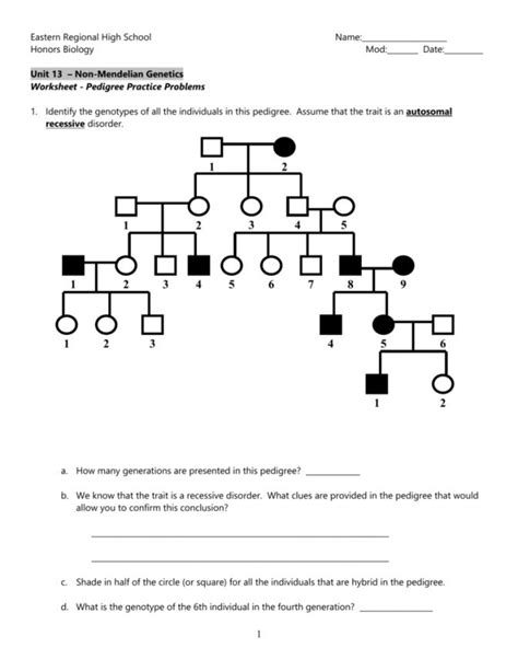 In a pedigree, a square represents a male. Genetics Pedigree Worksheet Key | Briefencounters