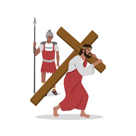 Jesus Christ On Way Of Cross Bible Concept Son Of God In Crown Of Thorns Is Carrying Cross To