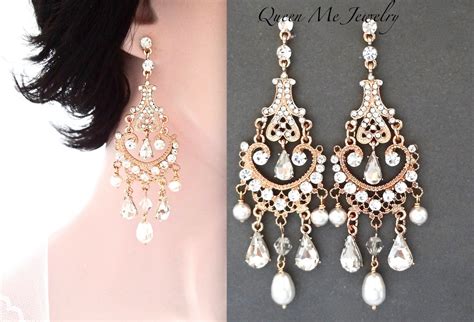 Pearl And Crystal Chandelier Earrings For A Bride Long Gold Etsy