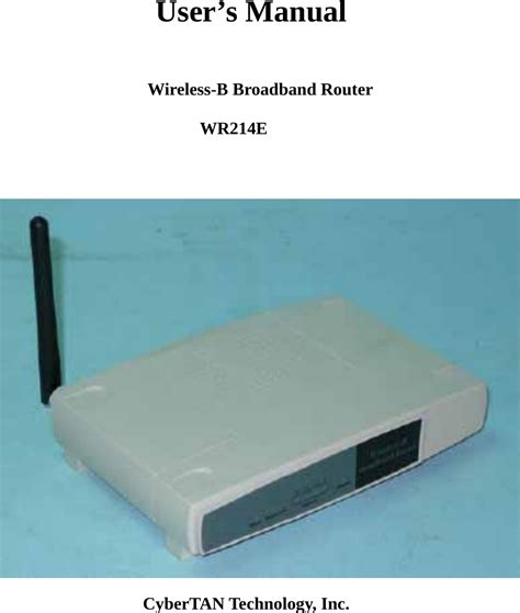 Cybertan Technology Wr E Wireless B Broadband Router User Manual