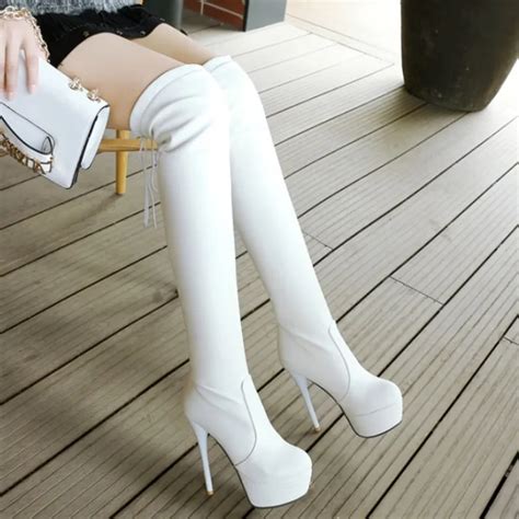 2018 New White Boots Winter Shoes Women Sexy High Heels Stiletto Heel Over The Knee Boots