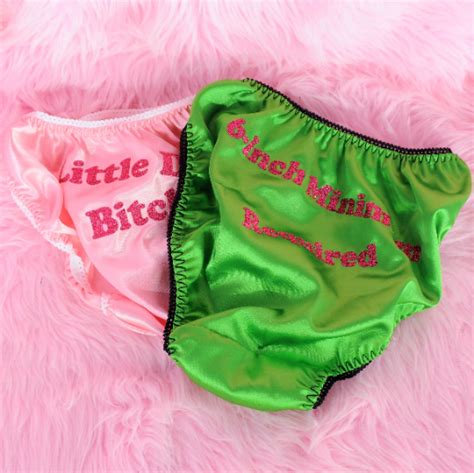 sissy mens panties totally custom naughty text shiny wetlook string bikini bias cut satin