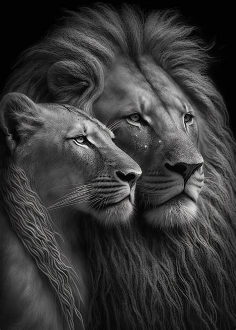Lion Lioness Romantic Love Poster Picture Metal Print Paint By
