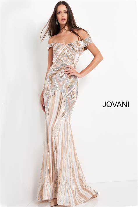 Jovani 04813 Nude Multi Sequin Embellished Evening Dress