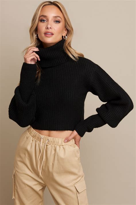 Na Kd High Neck Cropped Sweater Black Modesens In 2020 Cropped Sweater Outfit Cropped