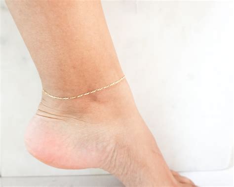 14k Gold Anklet 14k Gold Chain Anklet Summer Jewelry Etsy