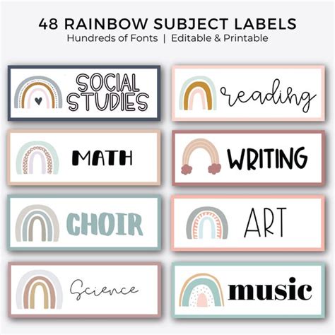 Classroom Rainbow Subject Labels 48 Labels Editable On Etsy