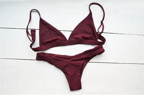 Burgundy Swimsuit Two Piece Swimsuit Seamless Bathing Suit Etsy