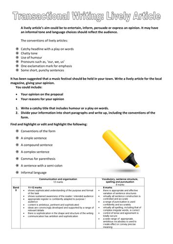 Transactional Writing Revision Lively Article Teaching Resources