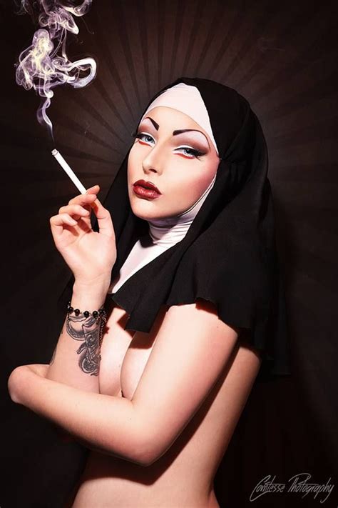 Comtesse Lea Sexy Nun Holding Smoking Cigarette Smoke Religious Nuns Alternative