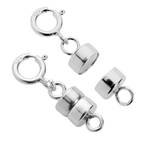 Sterling Silver Round Magnetic Clasp Converter For Necklace Or Bracelet With Spring Ring
