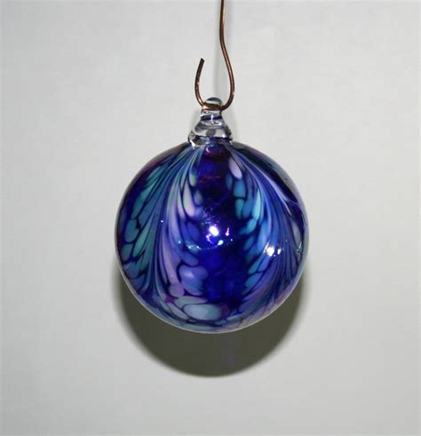Hand Blown Glass Christmas Ornament Cobalt Blue With White