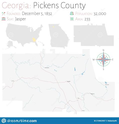 Map of Pickens County in Georgia Stock Vector - Illustration of