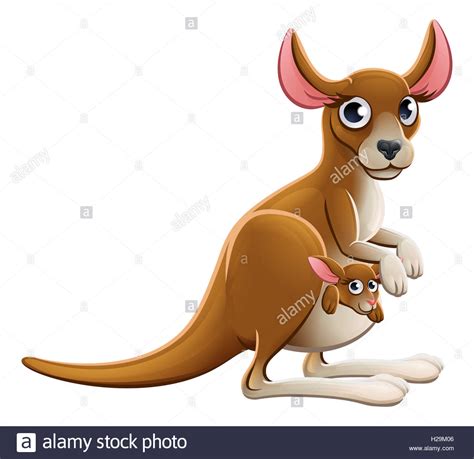 Cute Cartoon Mother And Baby Kangaroo Animal Characters