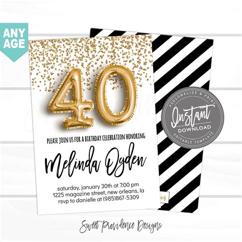 40th Birthday Invitation Sweet Providence Designs