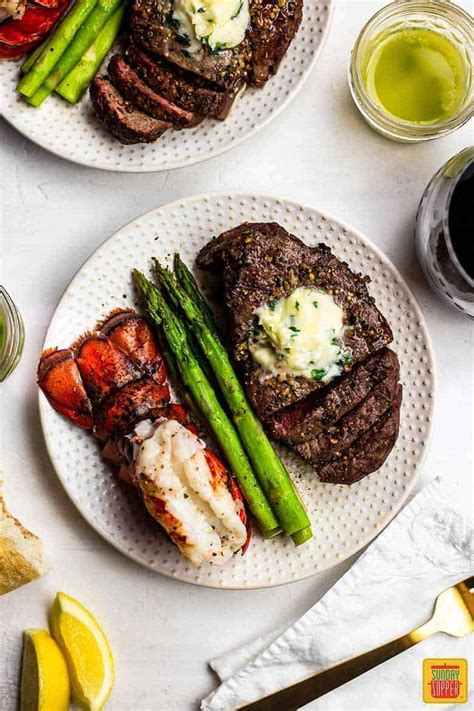 Steak and lobster linguine is tender pieces of seared steak along with sweet buttery lobster combined with an al dente pasta for a special occasion meal you'll fall in love with! Air Fry Steak & Air Fry Lobster Tail - Surf and Turf Recipe | Recipe in 2020 | Steak dinner ...